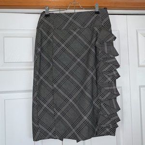 Express Plaid Pencil Skirt with Ruffle Trim